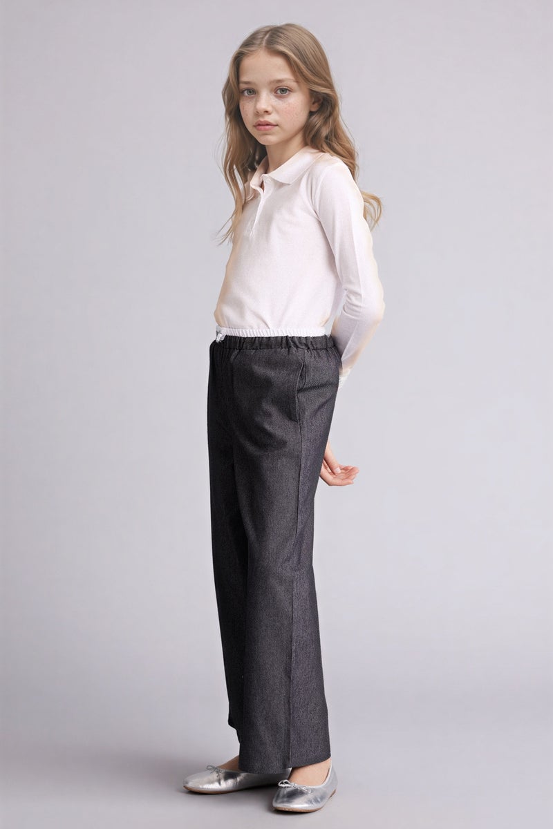 DeFacto Black Girl Wide Leg Denim Look Trousers Casual - Image 2